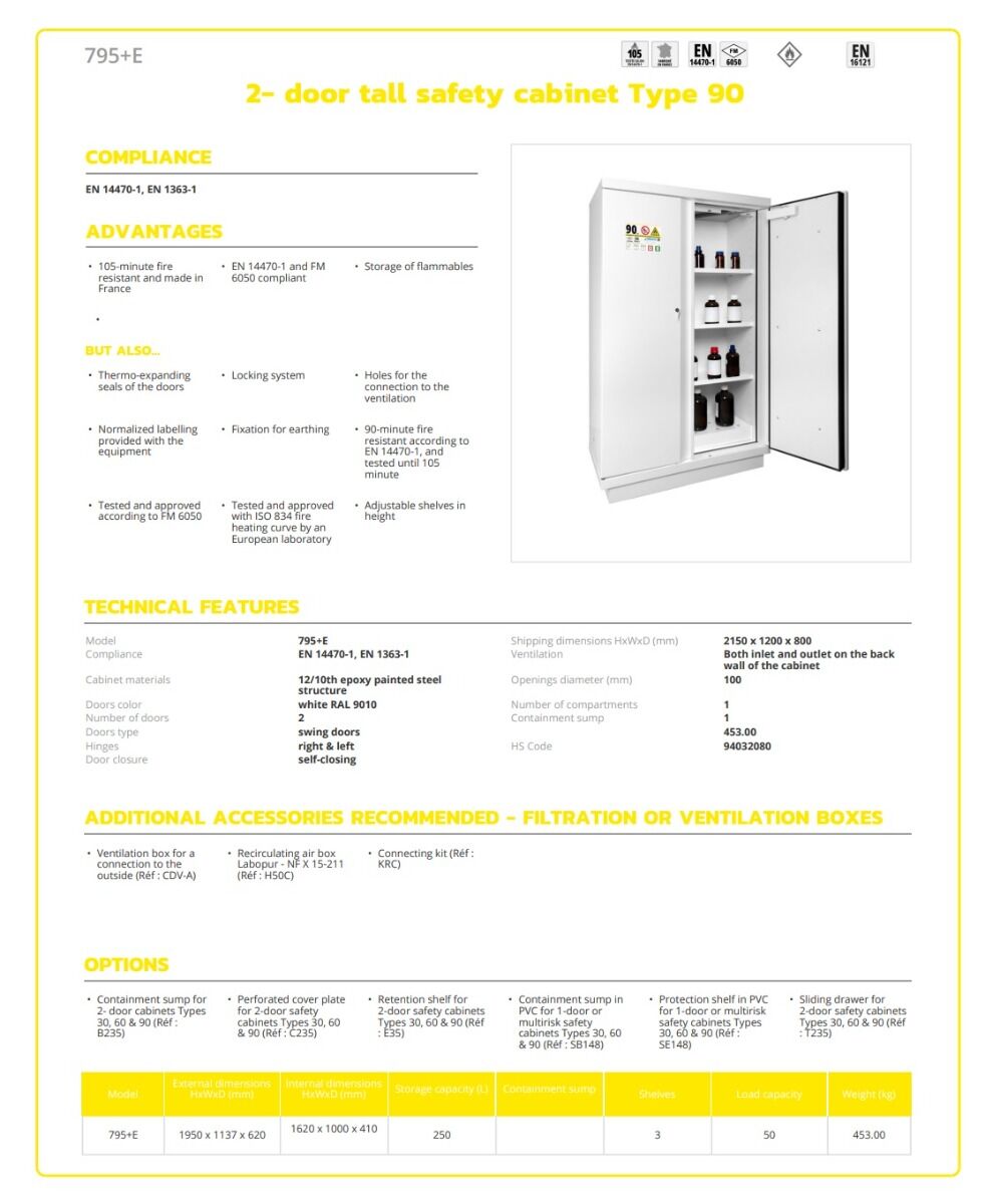 ECOSAFE 795+E Armadio di stoccaggio ignifugo con gestione automatica dell'inventario e tecnologia NFC, resistenza al fuoco esterno fino a 105 Minuti, conforme norme EN 14470-1 e EN 1363-1
