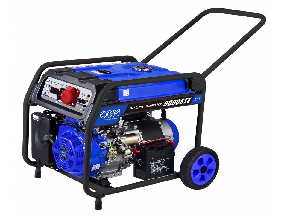 C.G.M Gruppi Elettrogeni 9000STE  Generatore di corrente a benzina 7.2kW con carrellino e serbatoio maggiorato, 400V, avviamento elettrico e regolazione di tensione AVR
