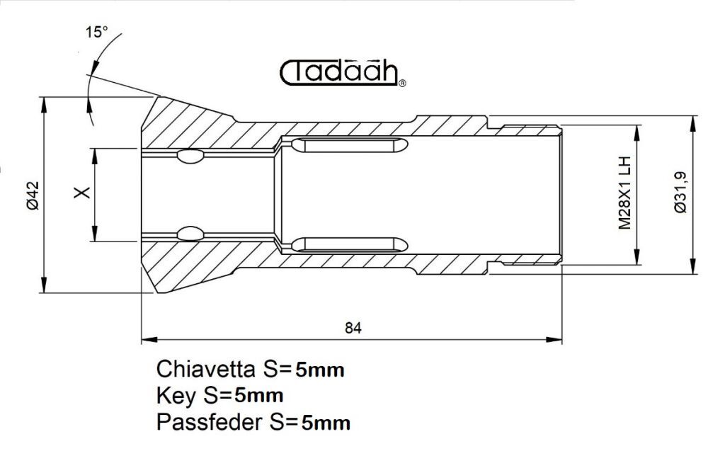 90076H Spannzange SECHSKANT für Mehrspindeldrehmaschine Schütte SG18 - AG20 (Keil 5mm)