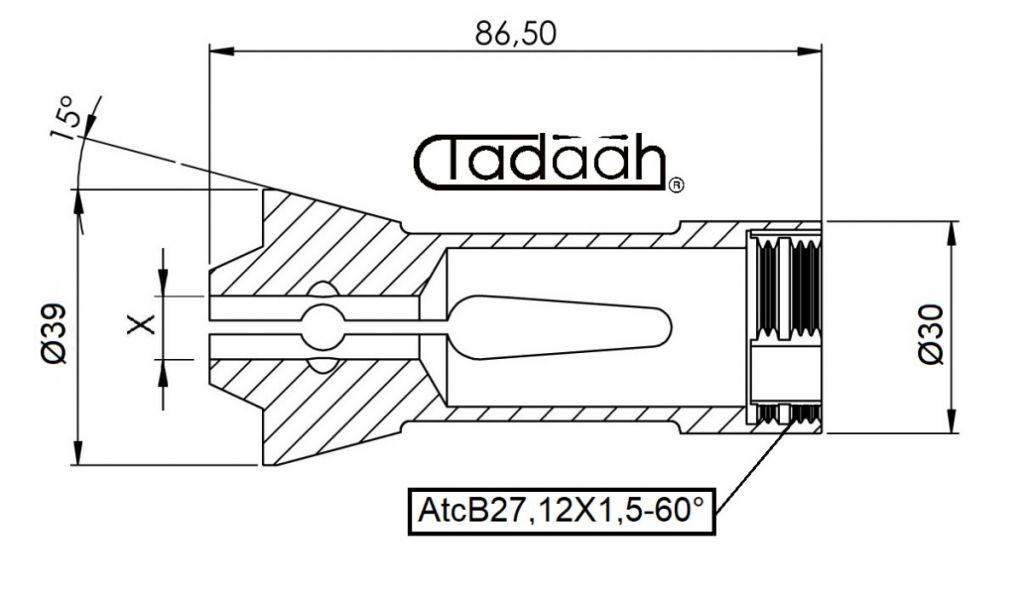 9023E Main collet small diameter under 8mm HEXAGONAL with nose for multi-spindle lathes Gildemeister GM16AC, AtcB 27.12x1.5-60° - length 86.5mm