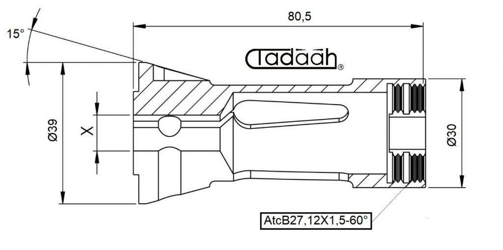 9023E Pinza stringibarra TONDA da 9mm a 16mm per tonio plurimandino Gildemeister GM16AC - AtcB 27.12x1.5-60° - Lunghezza 80.5mm