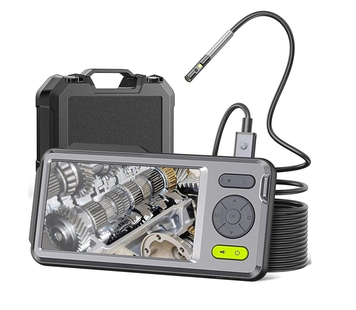 937.191 Industrial endoscope with dual camera for front and side view, 5 inch colour monitor, 5mm probe diameter