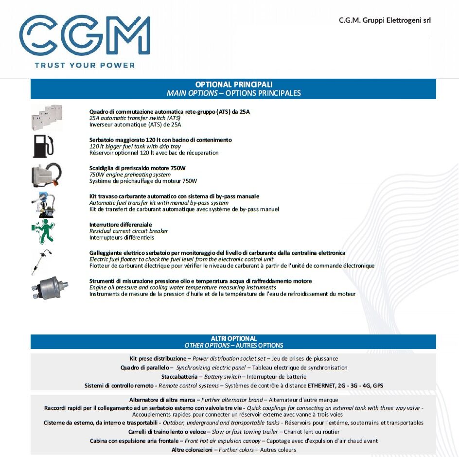 CGM v8,5Y Industrie-Stromerzeuger 6.8kW offene Version B20, YANMAR-Motor, dreiphasig 400V, manueller oder automatischer Start und AVR-Spannungsregelung