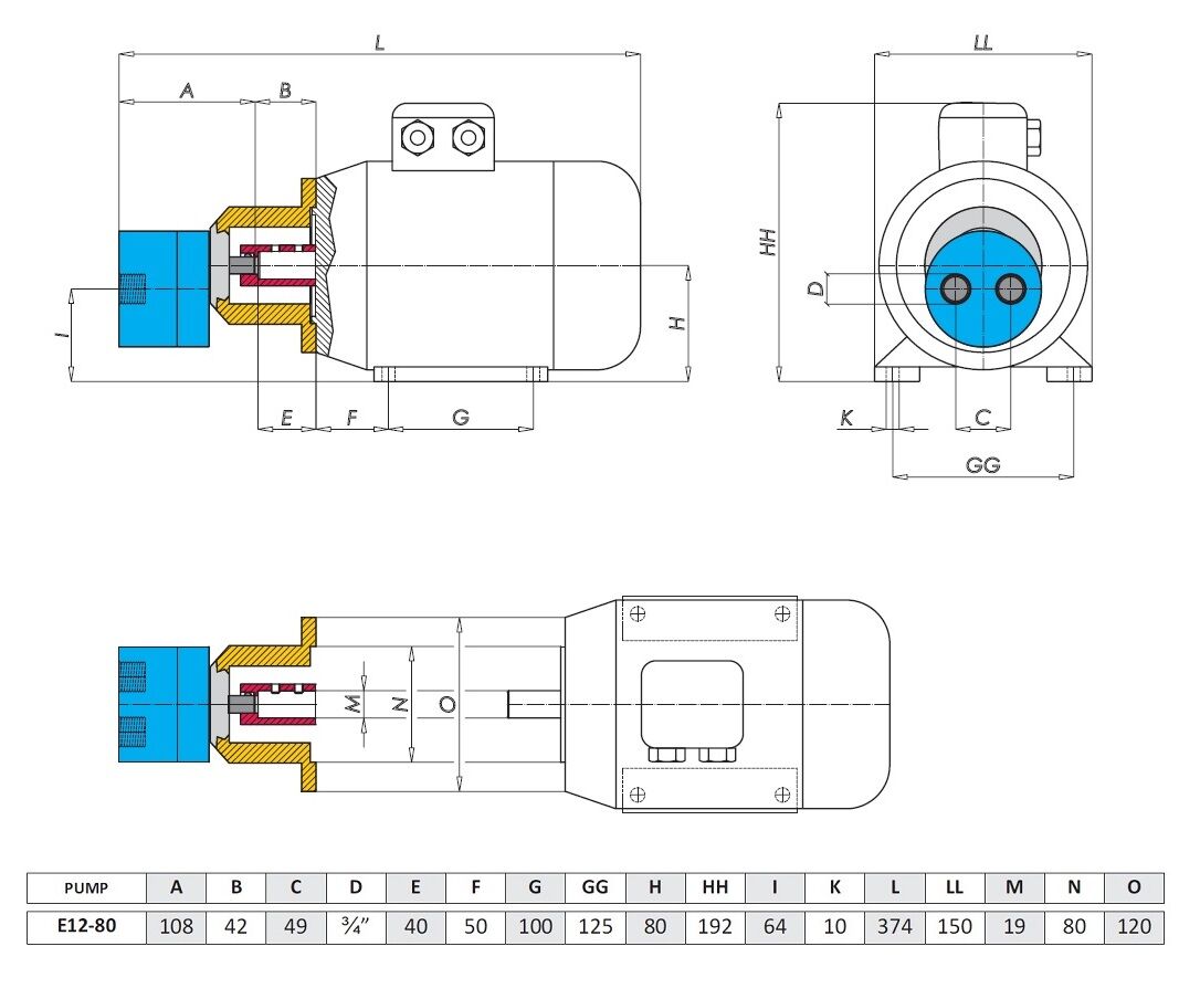 AG Pumps E12-80 Pompa ad ingranaggi, pressione massima 8 bar, portata 30 L/min a 100 cst, attacco 3/4” GAS