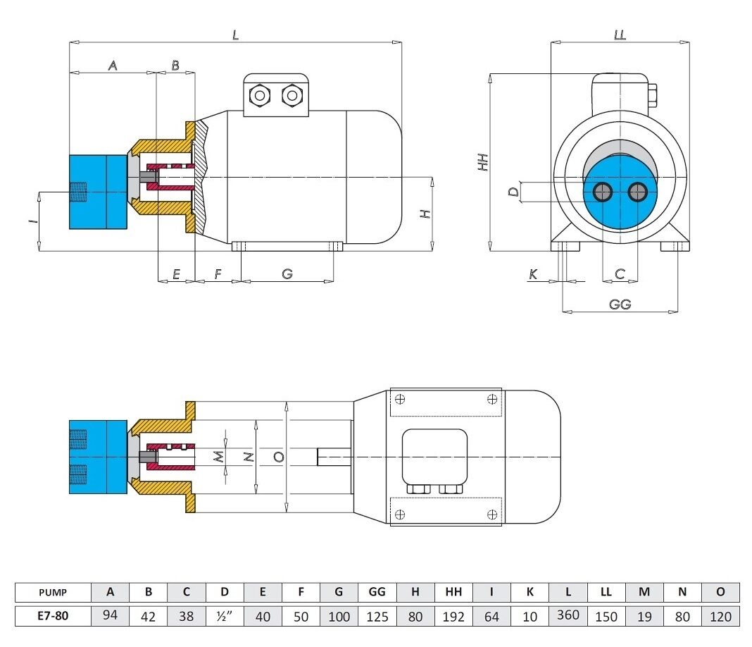 AG Pumps E7-80 Pompa ad ingranaggi, pressione massima 8 bar, portata 20 L/min a 100 cst, attacco 1/2” GAS, ULTRA POMPE S.r.l., AG PUMPS ACADEMY, pompe ad ingranaggi, tabella misura pompe