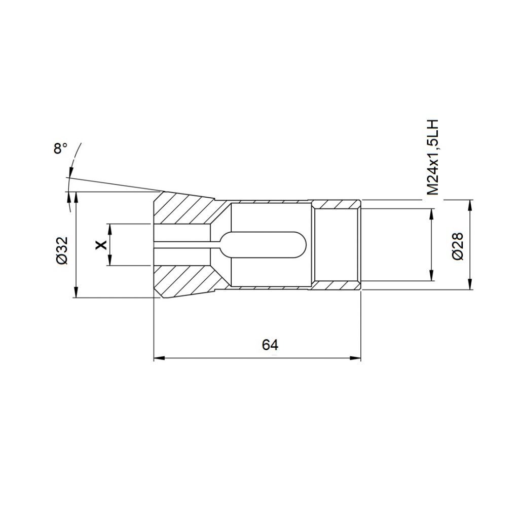 C0002800 Pinza mandrino da ripresa idraulico ESAGONALE per Mori-Say 6/20, 6/25, Gildemeister AS20, GS20, GM20, GM20AC, Schütte SG16 - SE25.