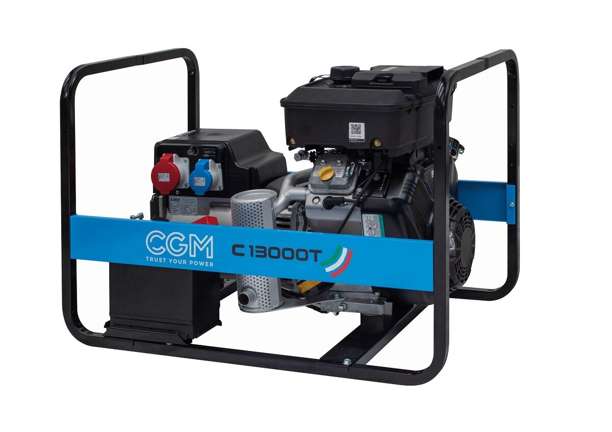 CGM C13000T Portable petrol current generator 9.6kW, three-phase 400V with recoil starter system and AVR voltage stabiliser