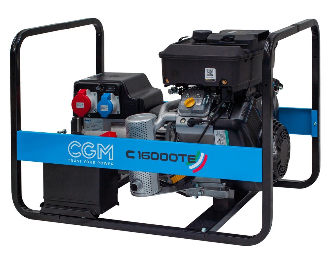 CGM C16000TE Tragbarer Benzin-Stromgenerator 12,8kW, dreiphasig 400V mit Elektrischer Start-System und Spannungsstabilisator Compound