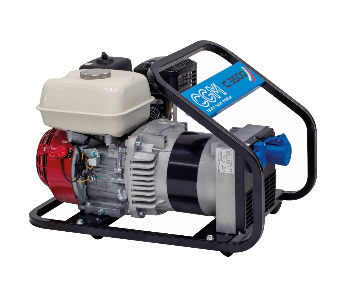 CGM C3500 Generatore di corrente a benzina portatile 3,1kW, monofase 230V, con sistema di avviamento a strappo e stabilizzatore di tensione AVR