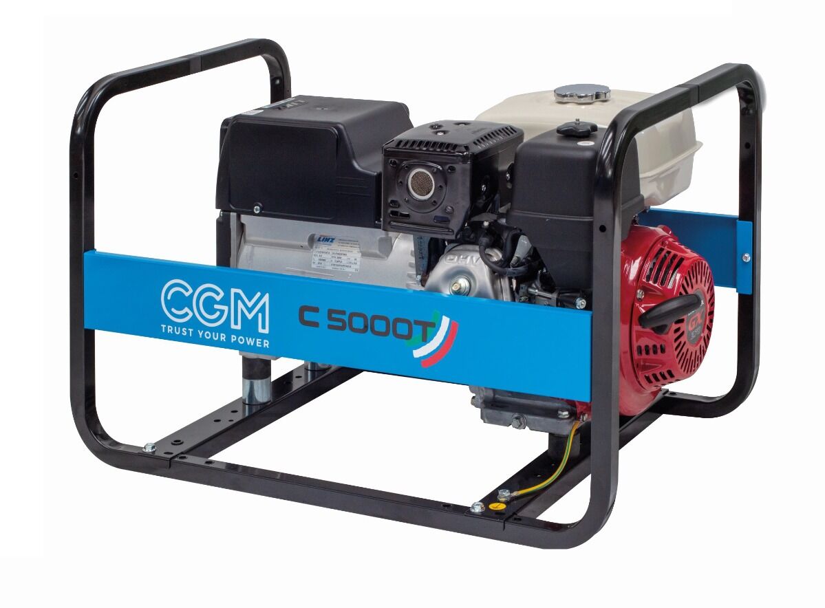 CGM C5000T Tragbarer Benzin-Stromgenerator 4kW, dreiphasig 400V mit Rücklaufstarter-System und Spannungsstabilisator AVR, C.G.M Italia Gruppi Elettrogeni