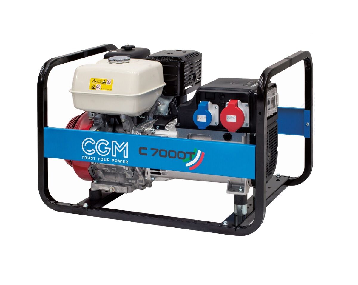 CGM C7000T Generatore di corrente portatile a benzina 5,6kW, trifase 400V, con sistema di avviamento a strappo e stabilizzatore di tensione AVR