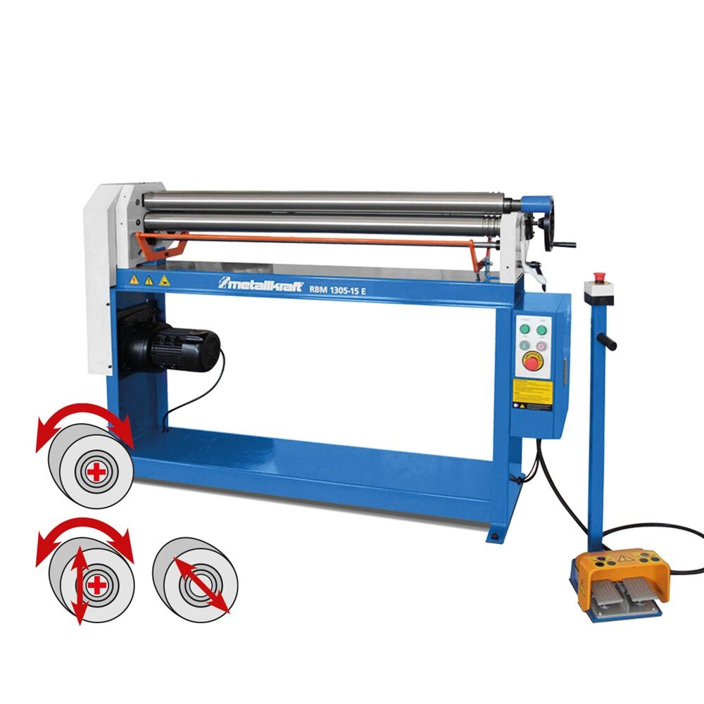 METALLKRAFT 3781305 Calandra motorizzata modello RBM 1305-15 E, larghezza curvatura 1270mm, diametro rullo superiore 75mm