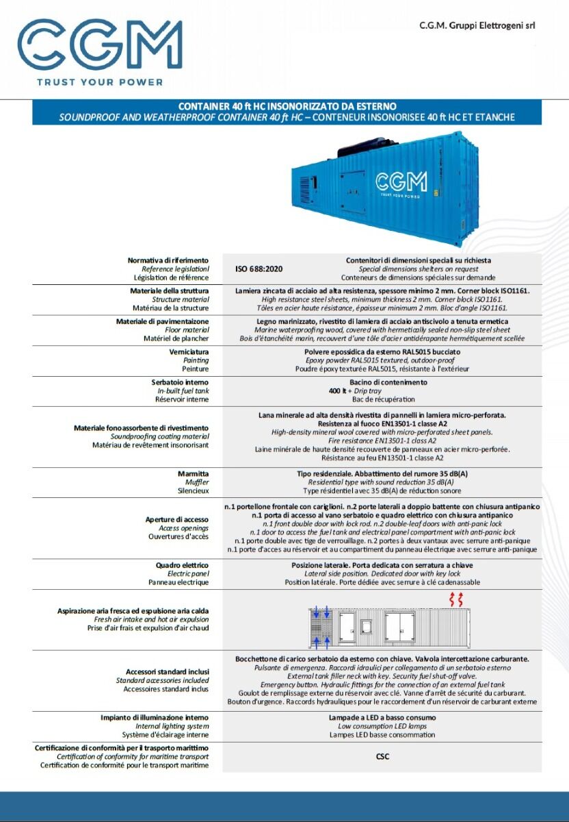 CGM 2000MH Industrie-Stromerzeuger 1600kW geschlossene Version CT40, MITSUBISHI-Motor, dreiphasig 400V, manueller oder automatischer Start und AVR-Spannungsregelung