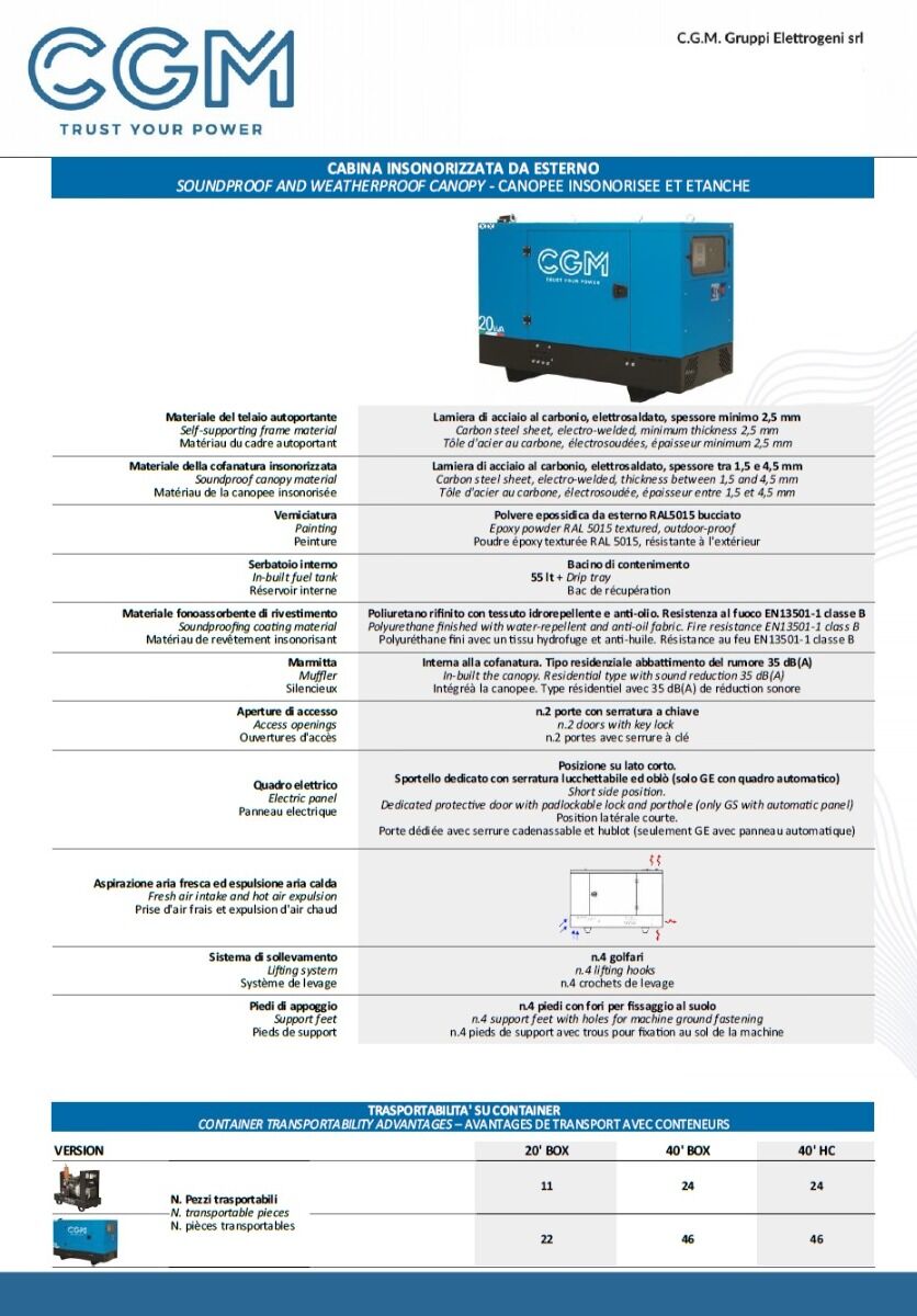 CGM 20DZo Industrie-Stromerzeuger 16kW geschlossene Version C20, DEUTZ-Motor, dreiphasig 400V, manueller oder automatischer Start und AVR-Spannungsregelung