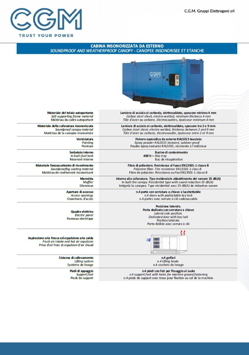 CGM 510DZ Generatore di corrente industrial 408kW versione chiusa C500, motore DEUTZ, trifase 400V, avviamento manuale o automatico e regolazione di tensione AVR