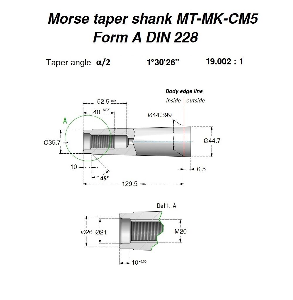 CM5.H300.CK50 Precision spindle for execution and machine tools alignment control with Morse Taper MT5 shank
