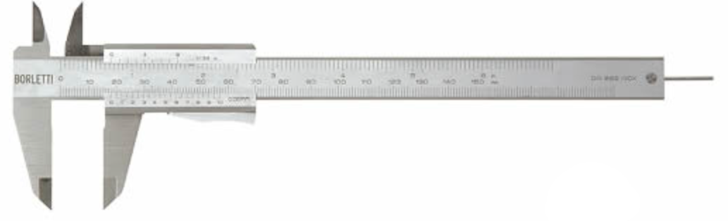 BORLETTI CNAT16 Calibro analogico ventesimale, campo di misurazione 158 mm con bloccaggio nonio inferiore a leva
