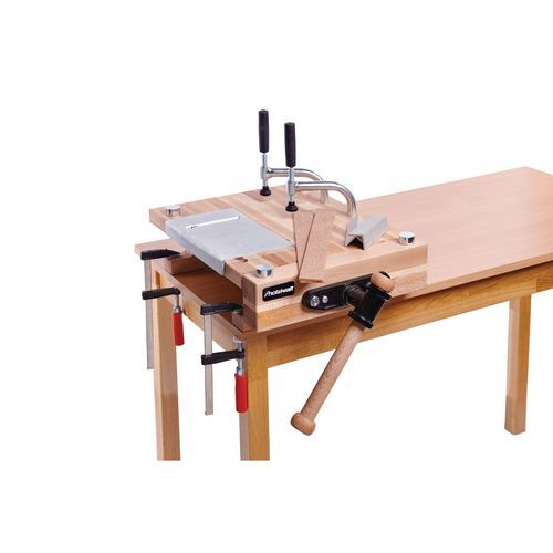 5102102 Banco da falegname compatto 560x360x110 mm Holzkraft TWB 1 con piano in faggio, morsa frontale e 4 fermi da banco