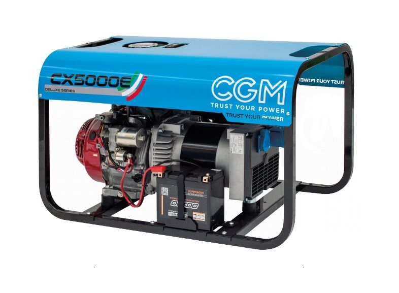 CGM CX5000E Generatore di corrente portatile a benzina 4.5kW con cappotta di protezione, monofase 230V, con avviamento elettrico e regolazione della tensione AVR