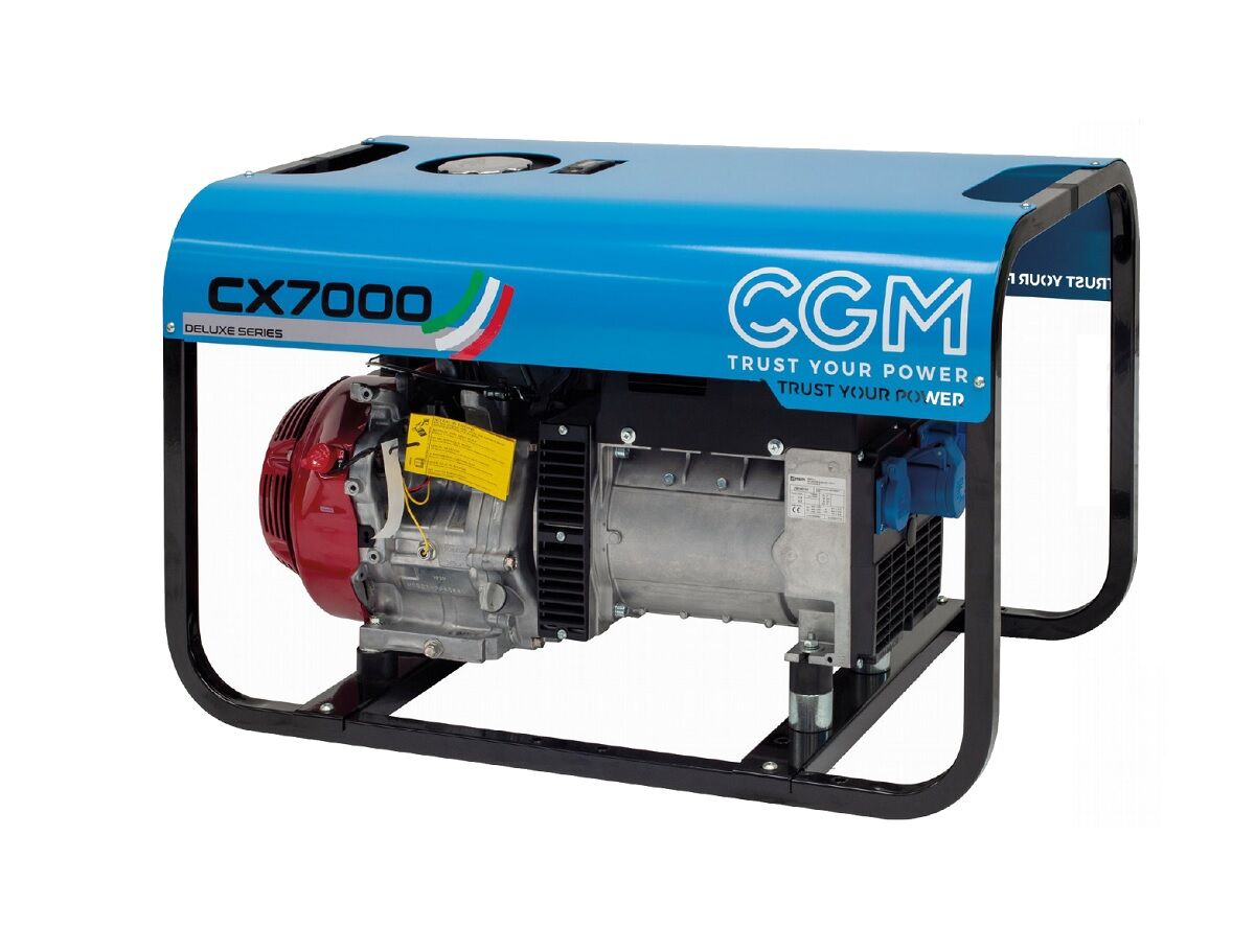 CGM CX7000 Tragbarer Benzin-Stromgenerator 6.3kW mit Schutzdach, einphasig 230V mit Rücklaufstarter-System und Spannungsstabilisator AVR