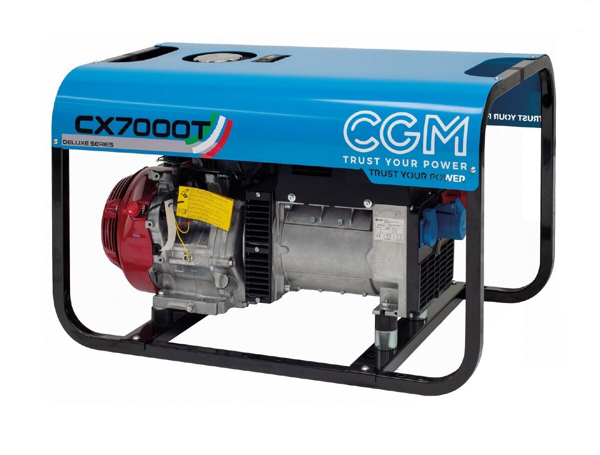 CGM CX7000T Tragbarer Benzin-Stromgenerator 5.6kW mit Schutzdach, dreiphasig 400V mit Rücklaufstarter-System und Spannungsstabilisator AVR