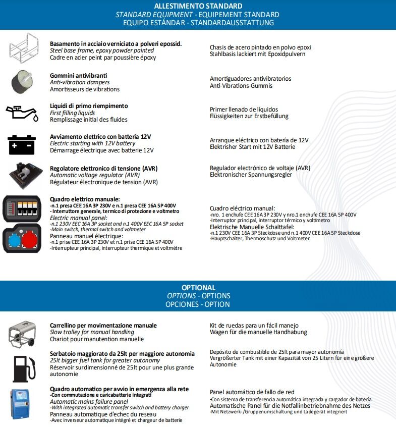 CGM D4000YT Generatore di corrente Diesel 3.2kW, trifase 400V, con sistema di avviamento elettrico e stabilizzatore di tensione AVR