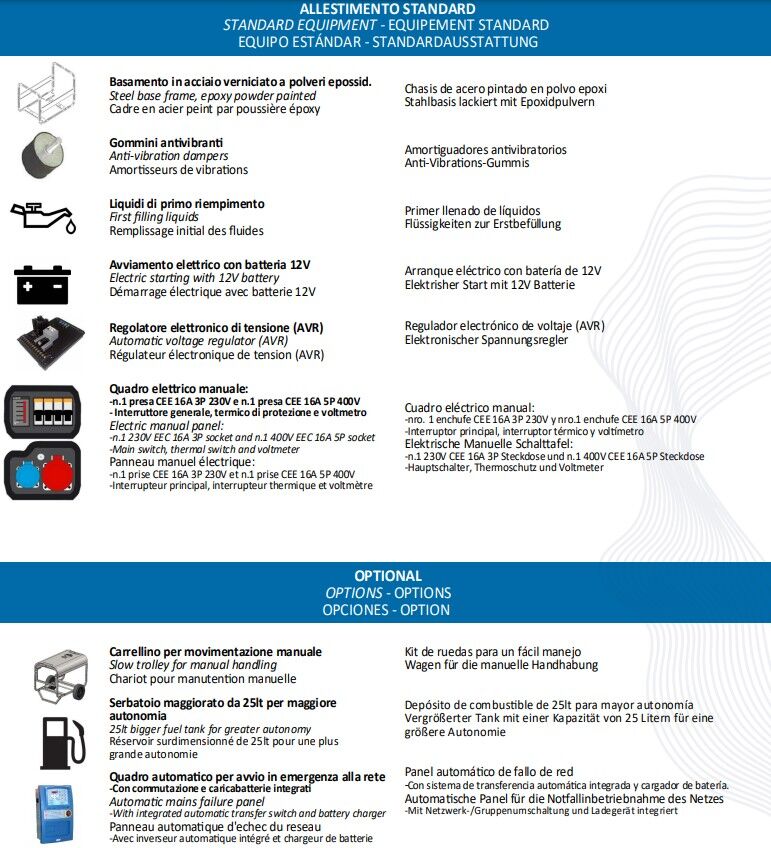 C.G.M D6000YT Generatore di corrente Diesel 4.8kW, trifase 400V, con sistema di avviamento elettrico e stabilizzatore di tensione AVR