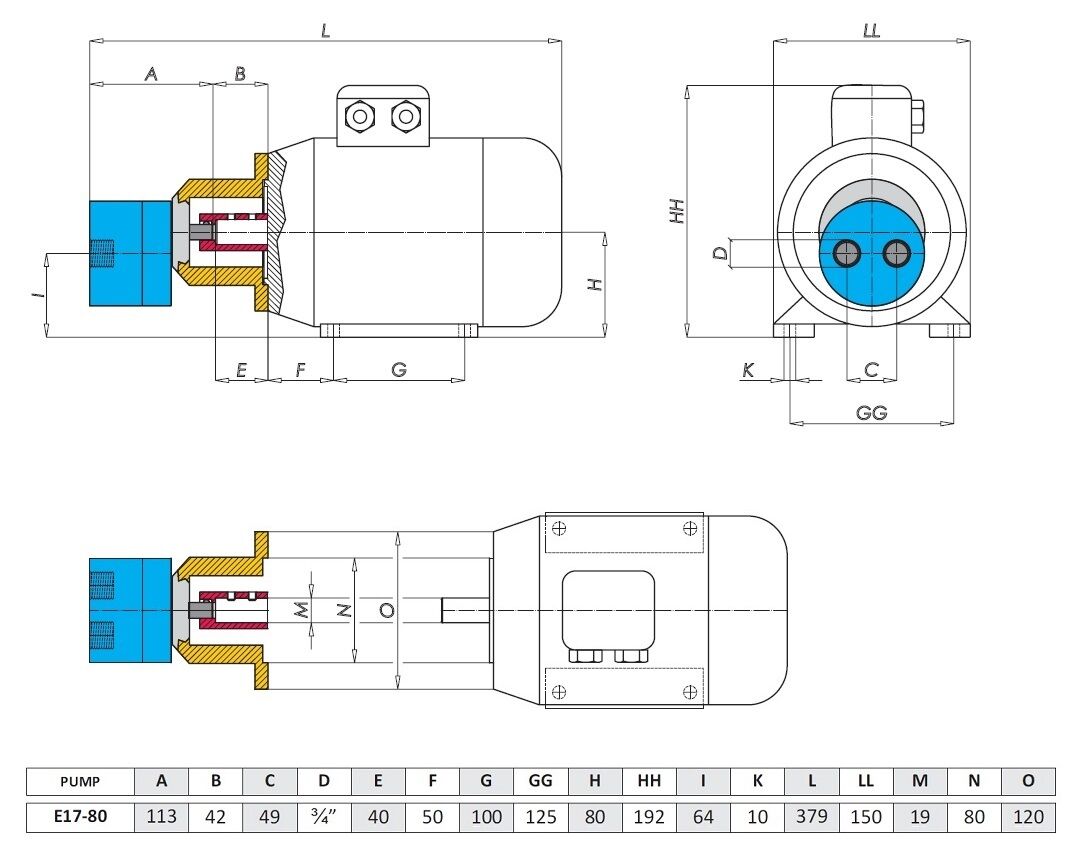 AG Pumps E17-80 Zahnradpumpe, max. Druck 8 bar, Leistung 20 L/min bei 400 cst, Anschluss 3/4" GAS