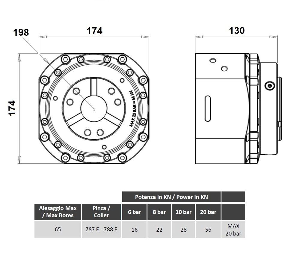 772065 Morsa pneumatica modulare per pinze di serraggio a cambio rapido 787E - 788E - SK65BZI compatibili con mandrini originali HAINBUCH