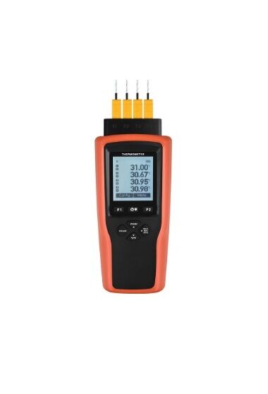 EB Instruments DTC14 Digitales Industrielles Thermometer für Thermoelemente, vier Kanäle Typ K/J/T mit Datenlogger und beleuchtetem LCD-Display