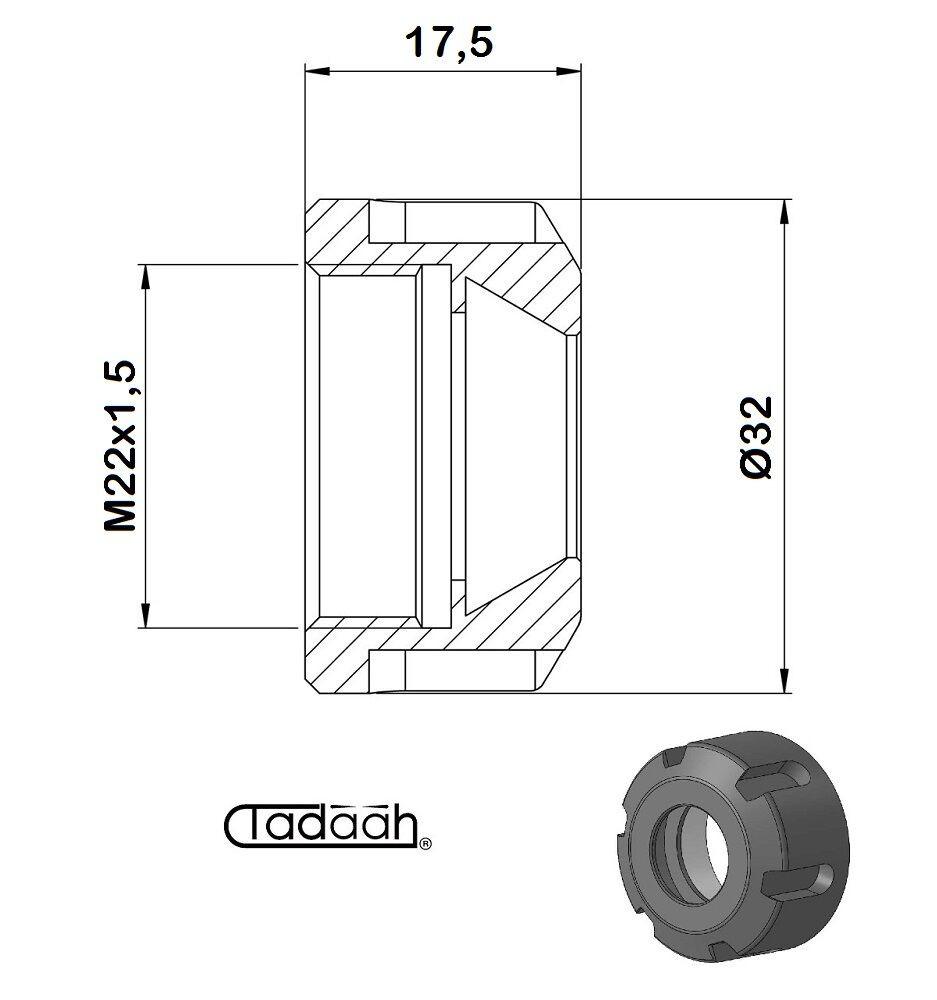 052316 STANDARD Clamping nut DIN 6499 for collets ER16, ER20, ER25, ER32, ER40, ER50 of your choice