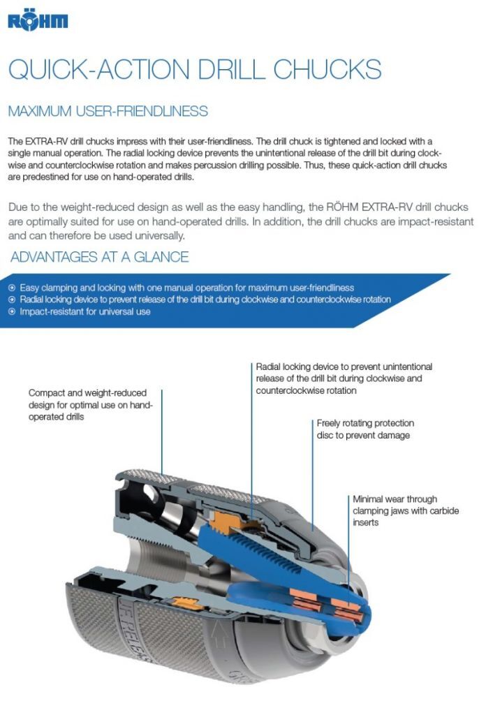 ROEHM EXTRA80-RV-P-R Mandrini in plastica autoserranti con anello d'arresto per trapani a filo e a batteria - Attacco filettato 