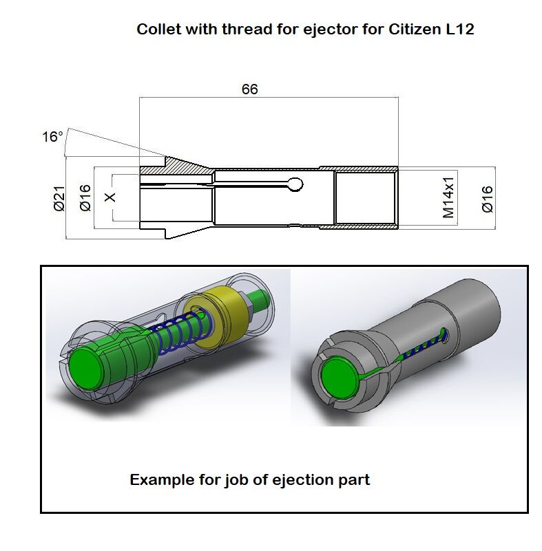 F16-1212E Pinza Stringibarra TONDA a compressione predisposta per espulsione pezzo per Citizen L12X