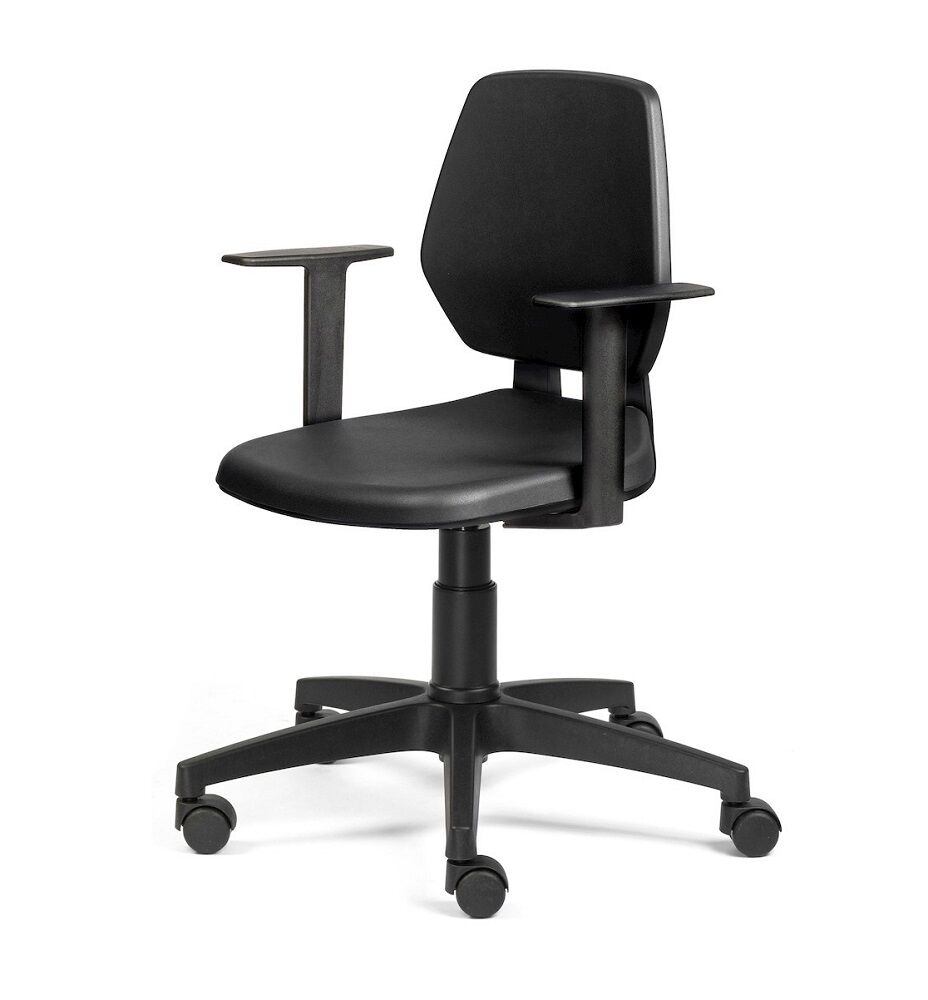 Fami FAXCATY50000007 Polyurethane work chair with gas pump, castors and armrests, black, height adjustable