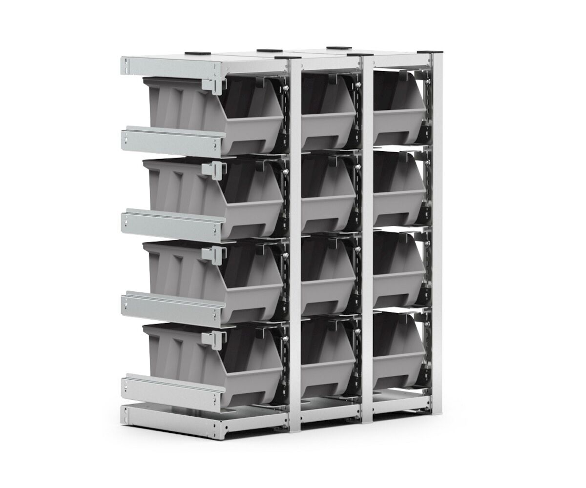 Fami arredamenti ST0902 Scaffale aggiuntivo laterale con 12 contenitori a bocca di lupo poggiati su slitte che ne agevolano l'estrazione - Misura 859x421x1009 mm