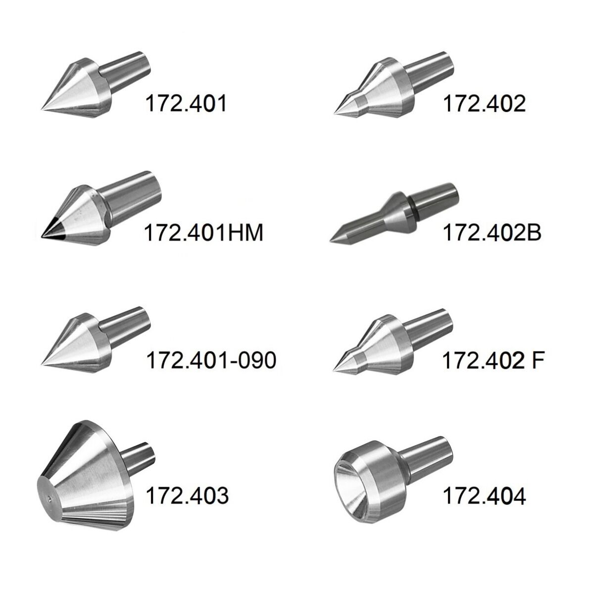 Interchangeable Cuspids suitable for live centres with/without compression stroke 172.400 - 172.400F