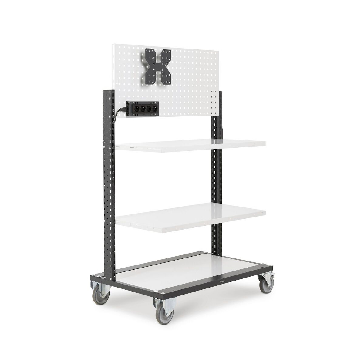 Fami arredamento BINCART1005 Carrello scaffale componibile Bin Cart con due mensole orizzontali e un pannello forato verticale - Misure 1067x668x1677mm