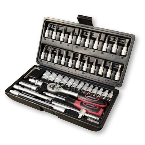 KRAVM E05968 Case with Chrome Vanadium Socket-Plugs-Adapter Kit - 46 pieces