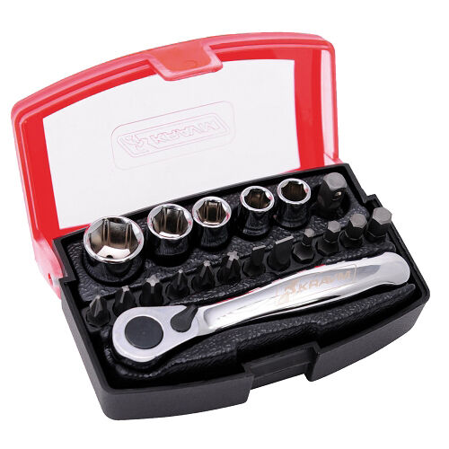 KRAVM E06096 Ratchet set with steel inserts and sockets - 19 pieces