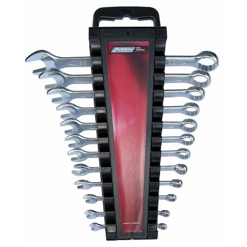 KRAVM E07001 Plastic clip with complete set of 12 combination spanners 6-22 mm