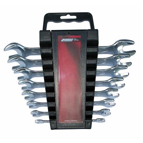 KRAVM E07002 8-Piece double open end wrench set in Chrome Vanadium with sandblasted chromed finish