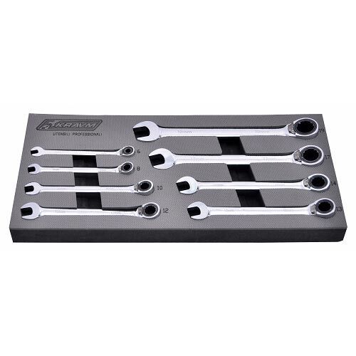 KRAVM E07003 Set of 8 combination ratchet spanner 6-19 mm