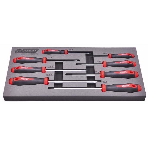 KRAVM E07139 Set of 8 steel slotted and phillips screwdrivers