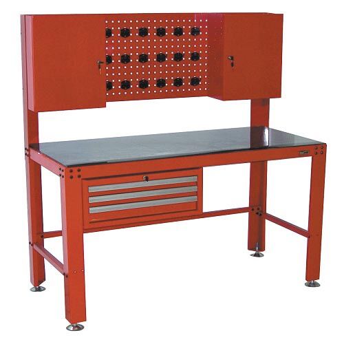 KRAVM E09007 - Werkbank mit 3 Schubladen und zwei abschließbaren Schränken - Abmessungen 1500x1500x700 mm