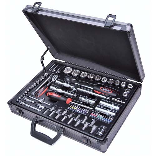 KRAWM E09066 - Valigia completa di 81 utensili manuali in Cromo Vanadio
