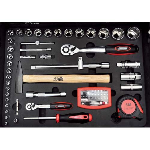 KRAVM E09067 Lockable aluminium case complete with 111 hand tools Chrome Vanadium - 4 panels