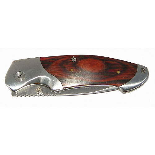 KRAVM E15336 Coltello serramanico in acciaio inox, manico legno, lunghezza lama 80 mm