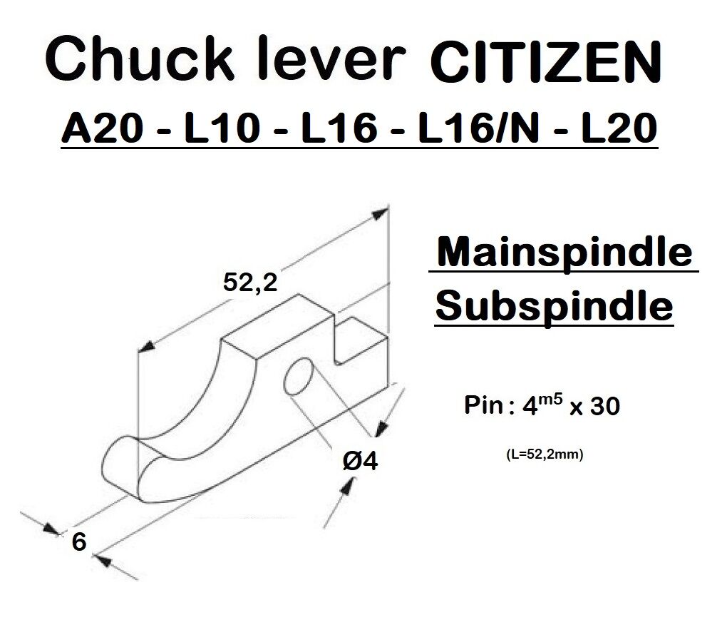 L 216 U41B 122 Nasello per tornio CNC CITIZEN - A20 - L 10 - L 16 -L 16/N - L 20 - Mandrino principale/Contromandrino