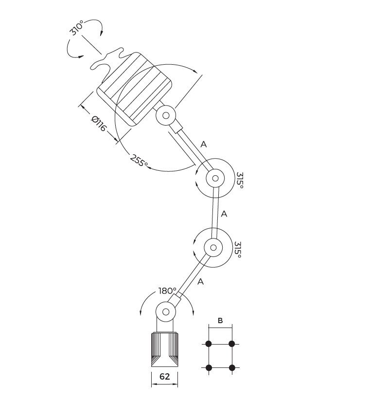 WESTELETTRIC DHCS22T-24 Orientable LED lamp for industrial machinery, 12W, arm length 280mm, 24V AC/DC, IP65