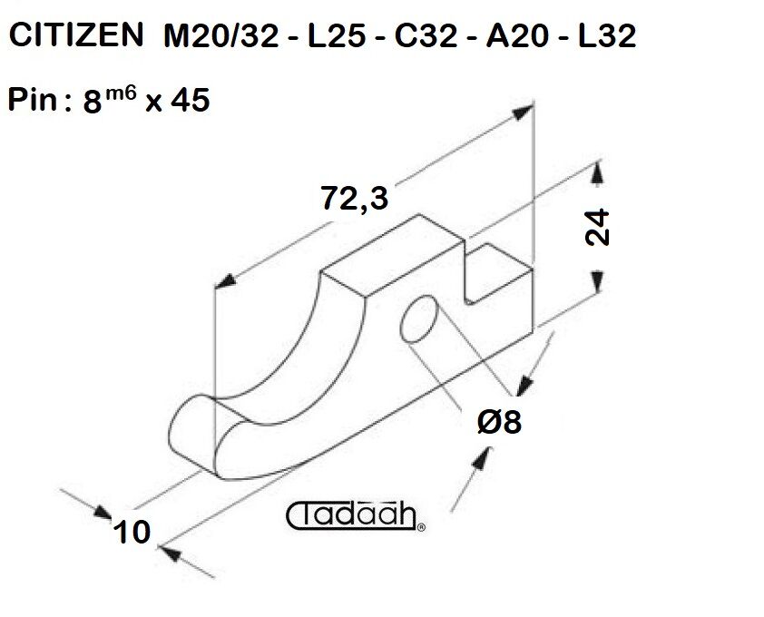 M20/32 L25 C32 A20 L32 -  Nasello per tornio CNC CITIZEN - M20/32 - L25 - C32 - A20 - L32